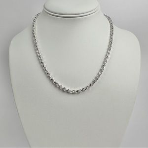 Silver Chain Solid Silver Rope Chain Necklace 4mm 18 Inches Stamped .925 Italy